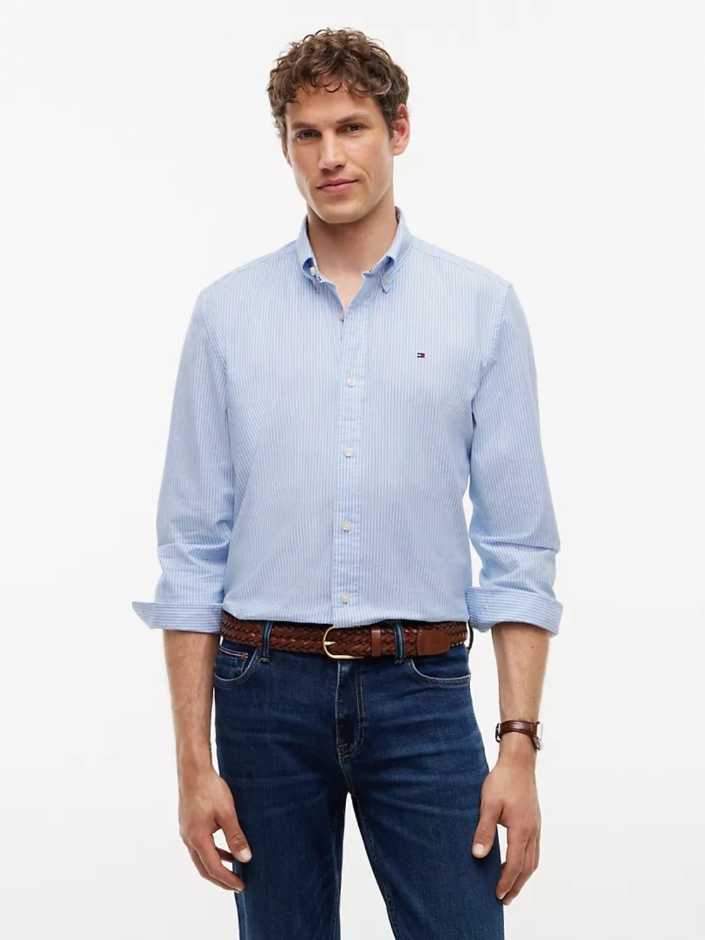 NWT Tommy Hilfiger Men's Light Blue Thin-Stripe Button-Down Shirt size 3XL